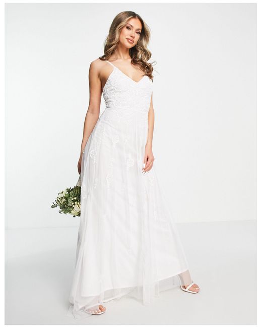 Beauut White Bridal Cami Embellished Maxi Dress With Train
