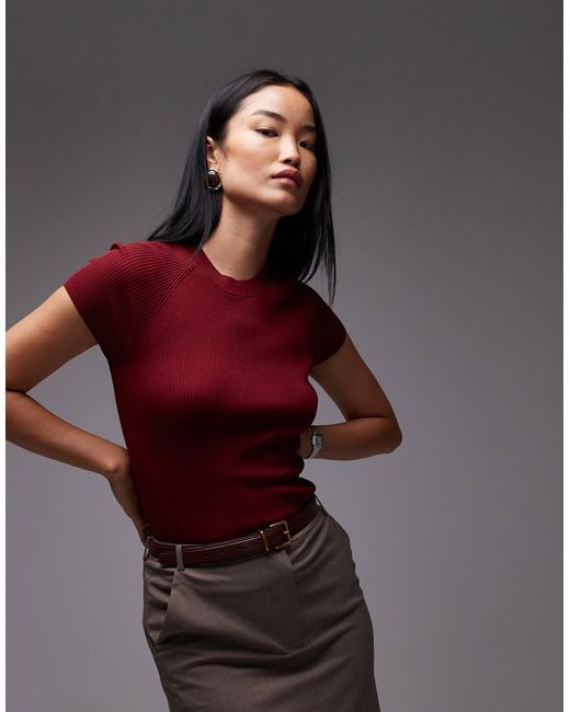 Mango Purple Mock Neck Short Sleeve Knitted Top