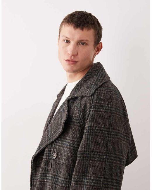 Trench Effetto Lana A Quadri di ASOS in Black da Uomo