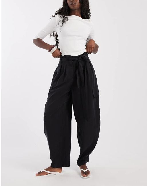 ASOS Black Soft Cargo Balloon Trousers With Belt