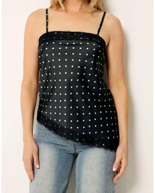 Long Tall Sally Blue Polka Dot Asymmetric Lace Cami Top