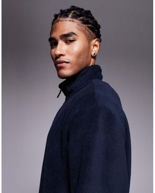 ASOS Oversized Fleece Sweatshirt Met Kwartrits En Opstaande Boord in het Blue voor heren