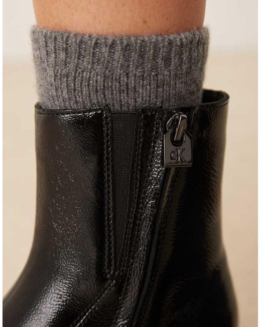 Calvin Klein Black Chunky Leather Ankle Boot With Zipper