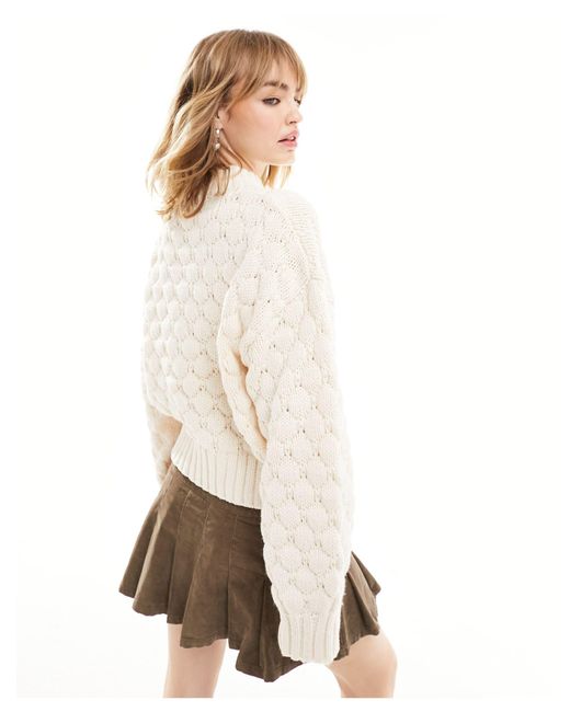 Monki Natural Heavy Knit Sweater With Ribbed Trims And Hemline