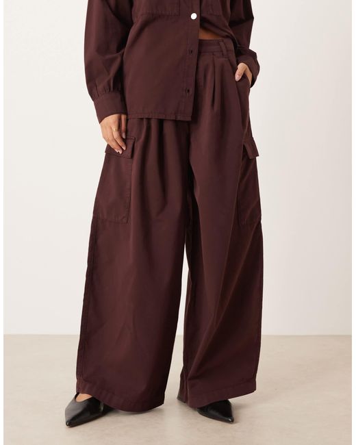 ASOS Red Oversized Pleated Cotton Cargo Trouser
