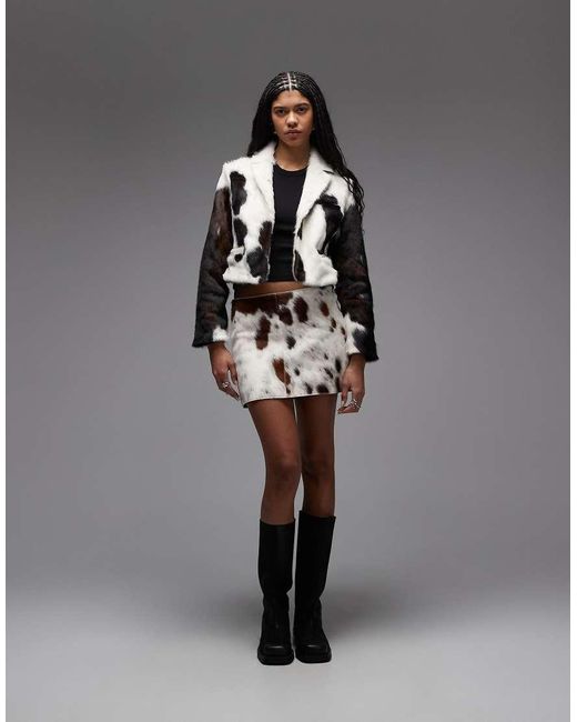 AllSaints Black Dapple Cow Hide Mini Skirt