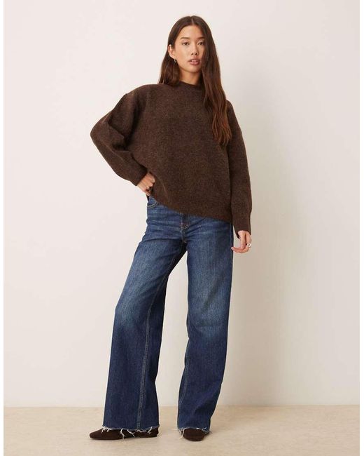 ASOS Brown Premium Wool And Alpaca Oversized Crew Neck Jumper