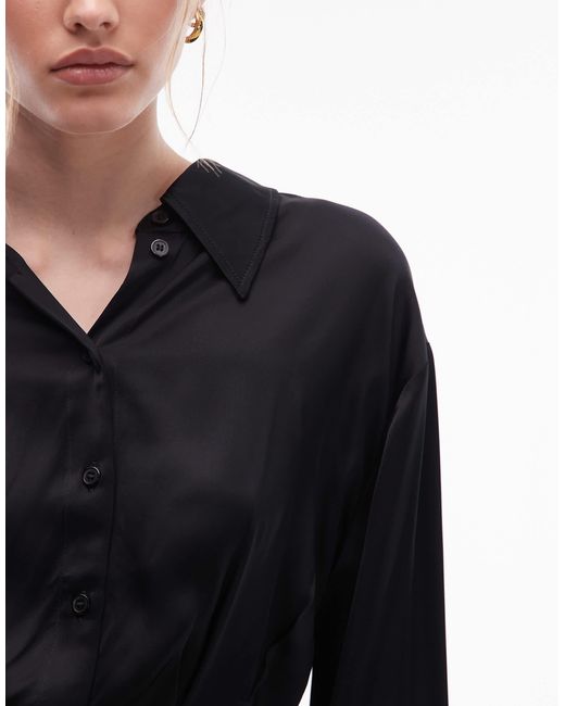 & Other Stories Blue Satin Blouse With Cinch Waist