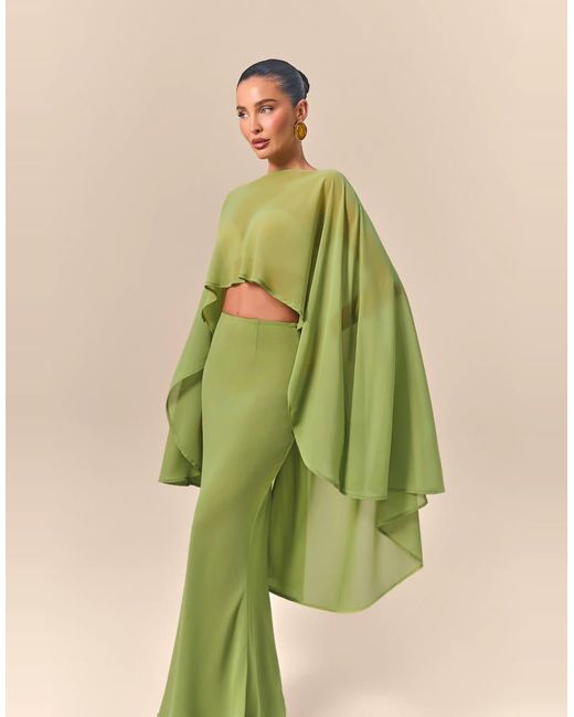 Wanderdoll Green Wander Doll X Emma Milton Cleo Sheer Chiffon Drape High-low Cape Top
