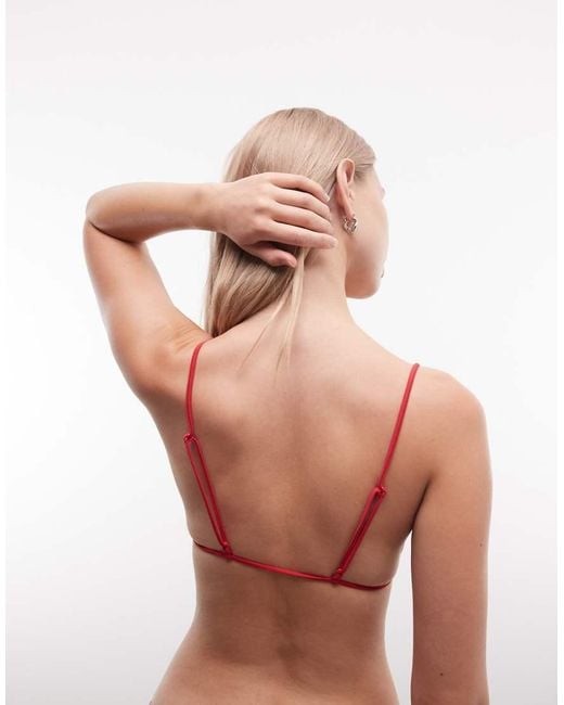 Weekday Red Tie Front Frilly Triangle Bikini Top