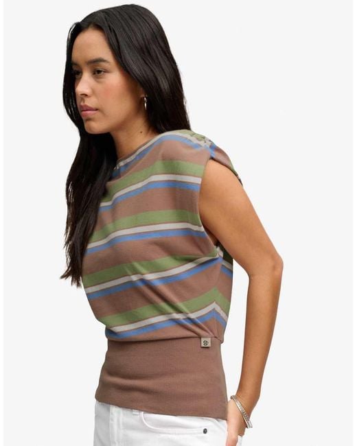 Superdry Brown Deep Rib Stripe Bardot Top