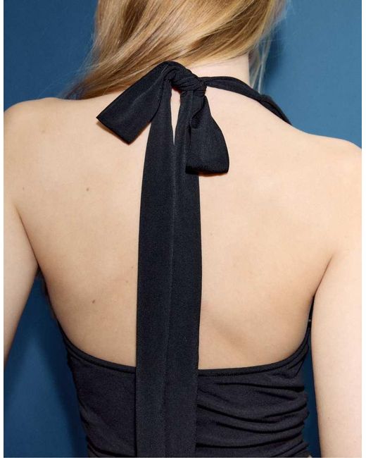 Stradivarius Blue Draped Neckline Ring Top