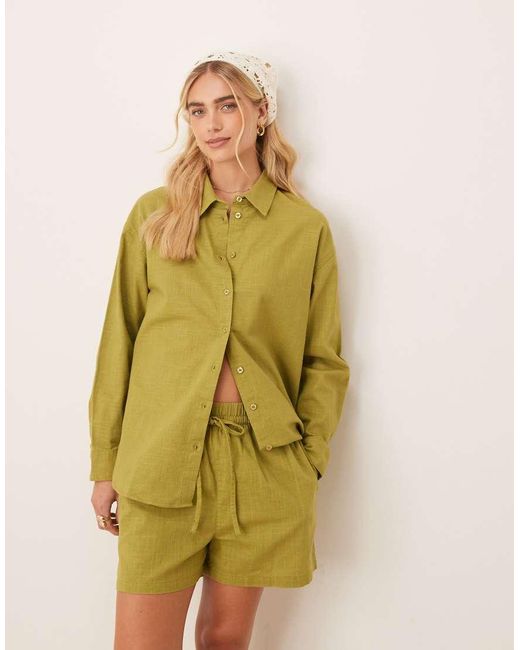 Camisa Verde Extragrande De Tejido Efecto Lino De (Parte De Un Conjunto) ASOS de color Green