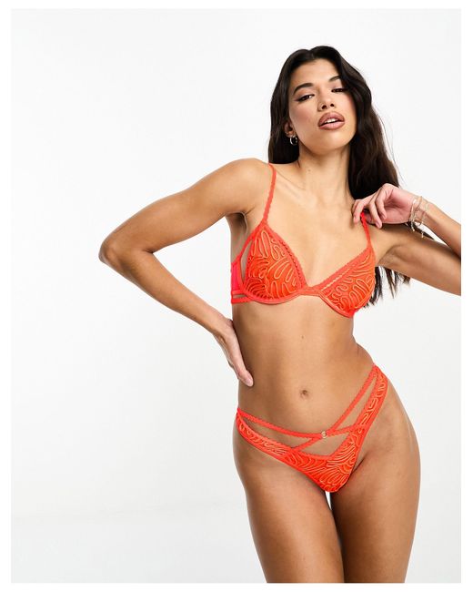 ASOS Red Tasha Lace Cut-out Thong With Ricrack Trim
