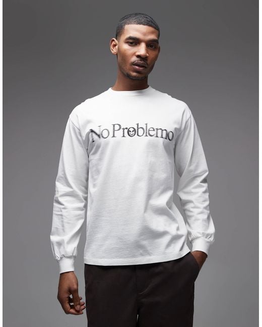 No Problemo Gray 100% Cotton Long Sleeve T-shirt With Smile Away Back Print for men