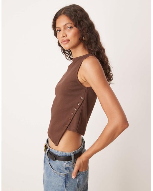 ASOS Natural Rib Asymmetric Button Through Top