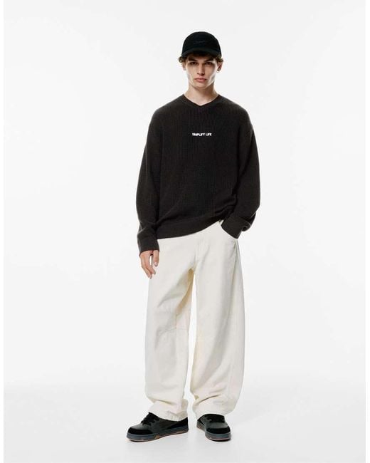 Pull&Bear Gebreide Sweater Met Geborduurde Slogan in het Black voor heren