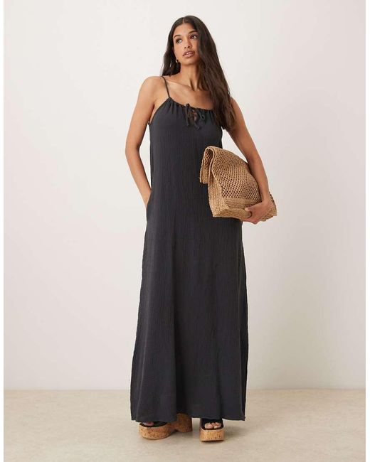 Jdy Black Cheesecloth Sleeveless Tie Front Maxi Dress