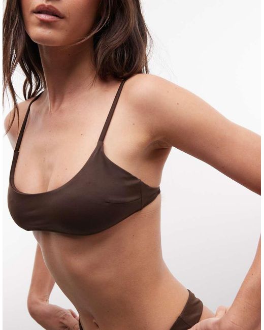 Monki Black Scoop Neck Tie Back Bikini Top