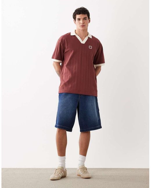 ASOS Red Heavyweight Relaxed Short-sleeve Polo With Chest Embroidery for men