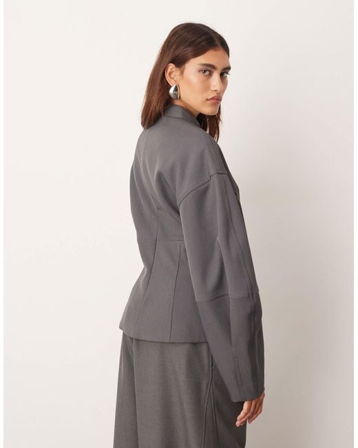 ARRANGE Gray Tailored Seam Detail Sculpted Top With Ovoid Sleeve