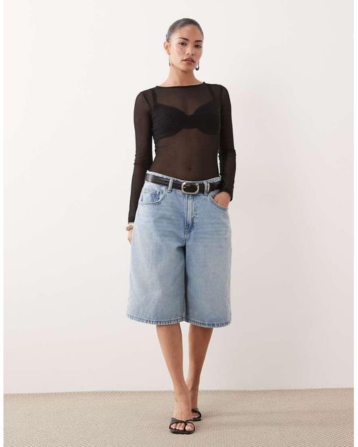 ASOS Black Asos Design Petite Mesh Long Sleeve Bodysuit