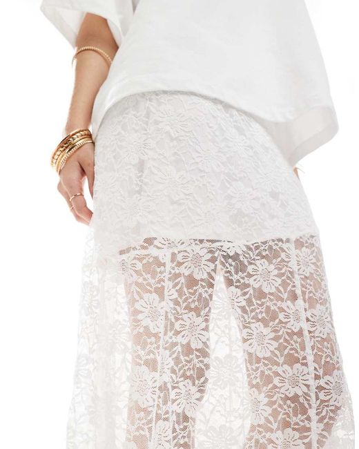 Vero Moda White Lined Lace Hanky Hem Midi Skirt