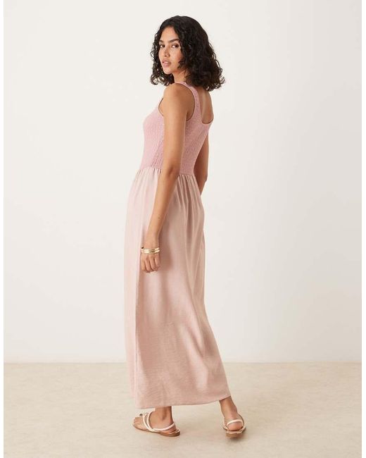 ASOS Pink Textured Bodice Scoop Neck Midi Dress With Drape