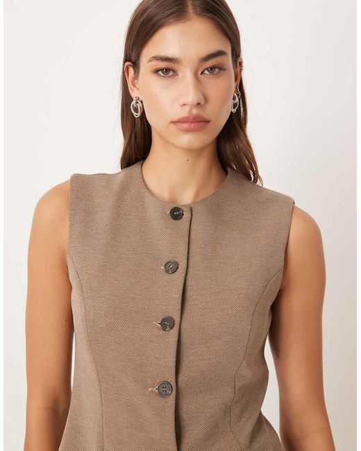 Mango Brown Luca High Neck Waistcoat Co-ord