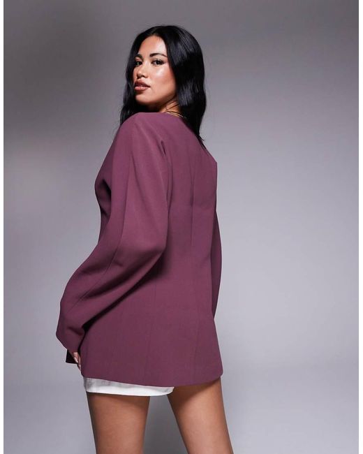 ASOS Purple Collarless Nipped Waist Blazer