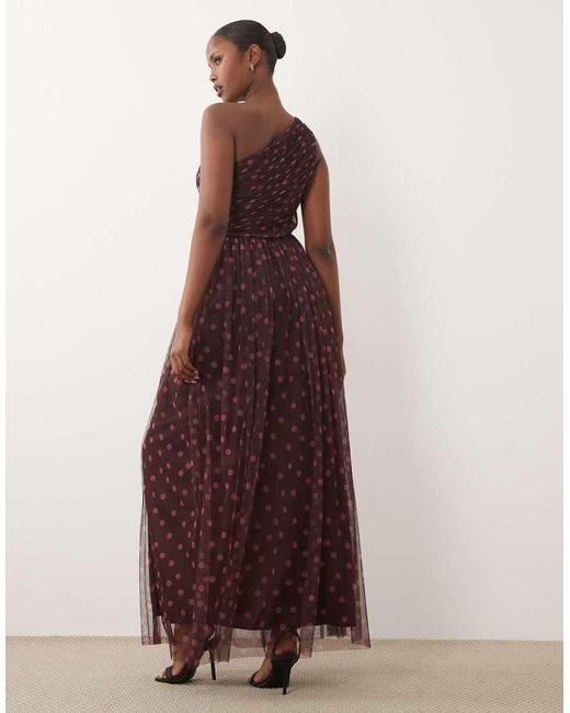 LACE & BEADS Purple Tulle One-shoulder Maxi Dress