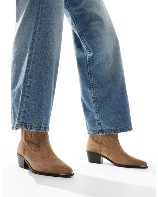 Stradivarius Blue Suede Look Short Cowboy Boot