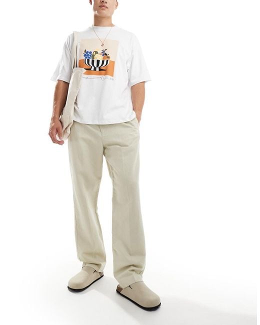 Gant White Drawcord Cotton Linen Trousers for men