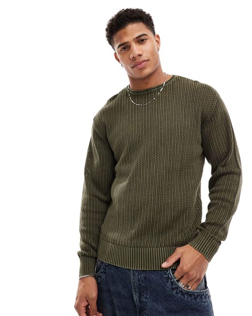 Pull&Bear Green Crochet Knitted Jumper for men