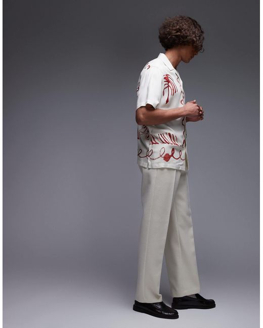 Topman Gray Relaxed Fit Short Sleeve Border Print Shirt for men