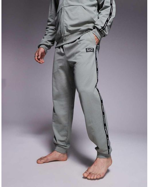 EA7 Gray Armani Cuffed joggers Co-ord With Logo Tape Detail for men