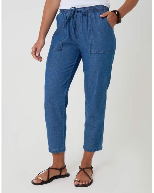 Threadbare Blue Drawstring Waist Barrel Leg Jeans