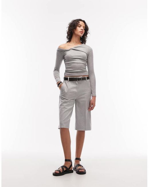 ASOS Gray Fallen Shoulder Long Sleeve Top