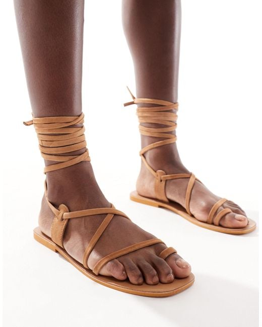 ASOS Brown Finland Leather Strappy Toe-loop Flat Sandals
