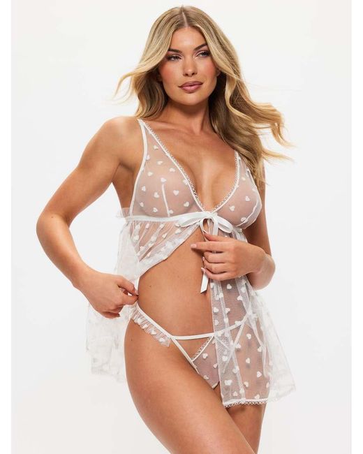Ann Summers White Bridal Queen Of Hearts Crotchless Babydoll Set