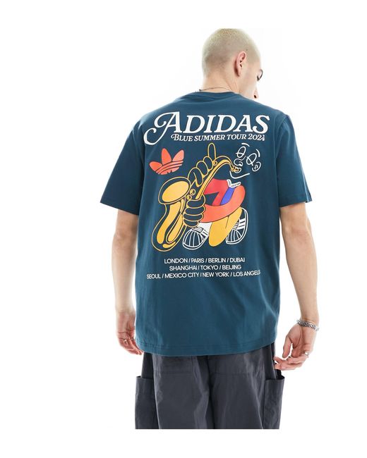 T-shirt à inscription logo - marine Adidas Originals pour homme en coloris Blue