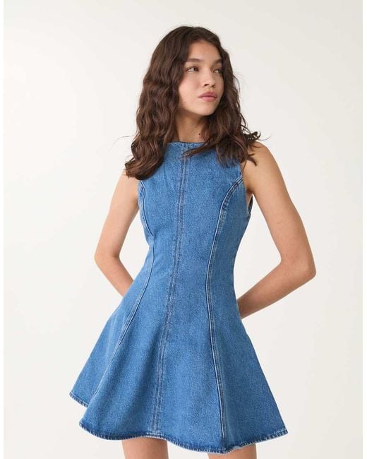 stradivarius denim dress Denim midi dress
