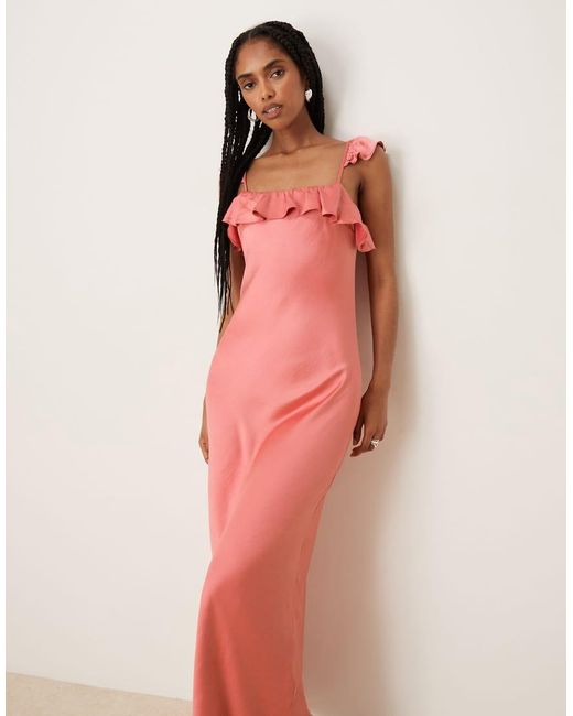 ASOS Pink Frill Cami Satin Maxi Dress