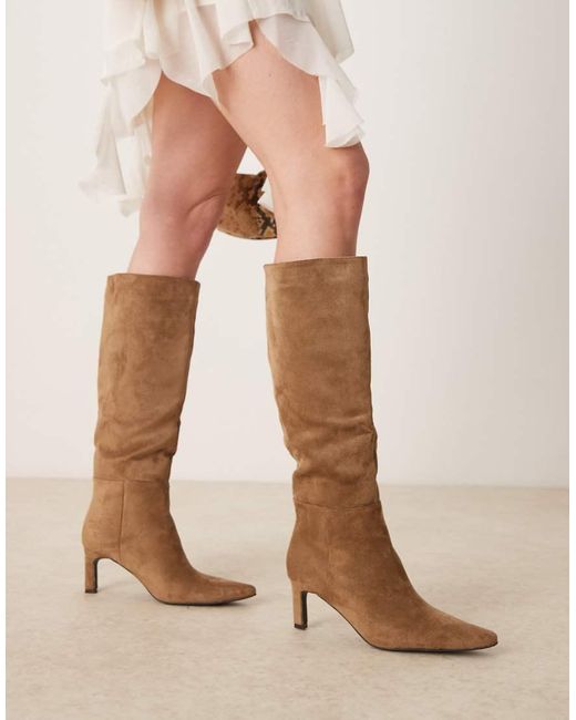 New Look Natural Suedette Kitten Heel Knee Boots