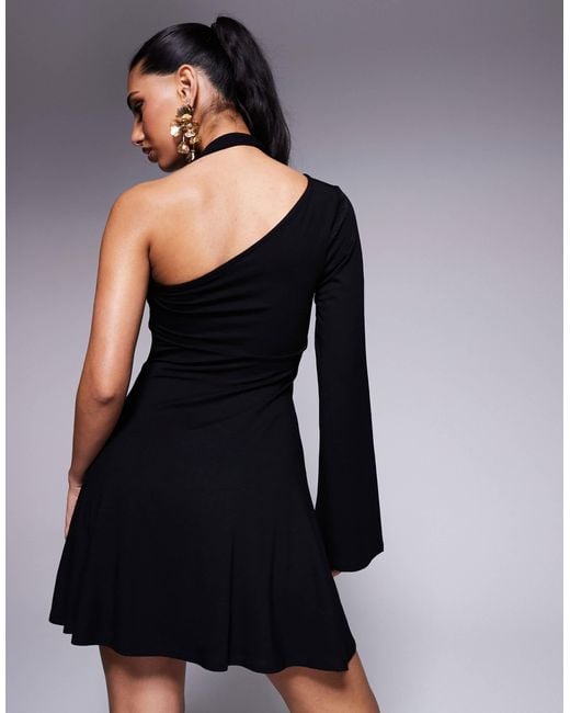 ASOS Blue Slash Off Shoulder Mini Dress With Bust Seam Detailing