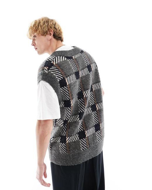 Fred Perry Gray Knitted Check Vest for men