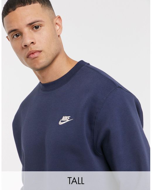 Nike Tall Club Crew Neck Sweat in Blue for Men | Lyst