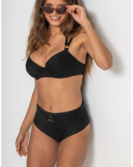 Pour Moi Black Hawaii Textured High Waist Belted Tummy Control Brief