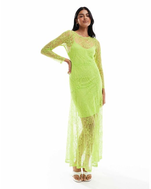 Object Green – langärmliges, transparentes maxikleid