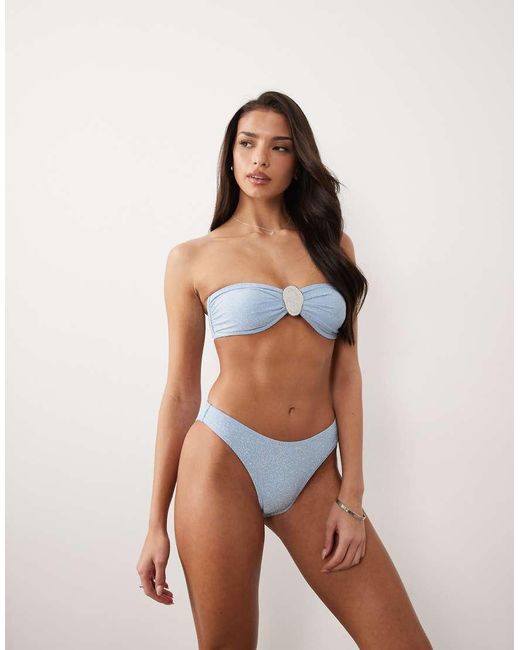 South Beach Blue Glitter High Leg Bikini Bottom